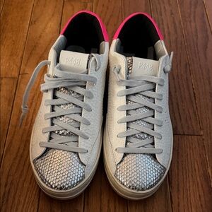 P448 Women's Sneakers with Silver and Pink Accents. Brand new in the box.